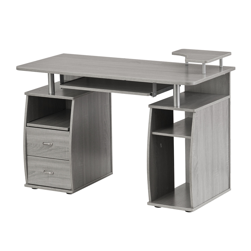 Pemberly Row Engineered Wood 2-Drawers Computer Desk with Keyboard Tray in Gray