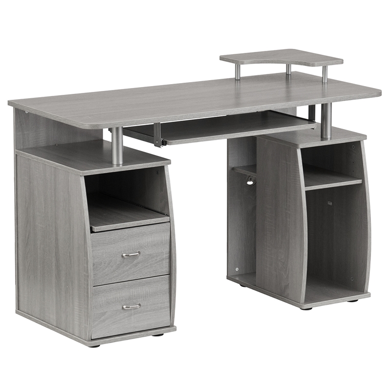 Pemberly Row Engineered Wood 2-Drawers Computer Desk with Keyboard Tray in Gray