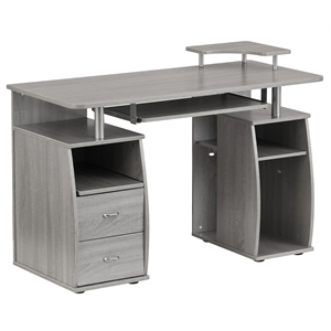 Pemberly Row Engineered Wood 2-Drawers Computer Desk with Keyboard Tray in Gray