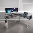 Pemberly Row Contemporary Engineered Wood L-Shaped Gaming Desk in Black