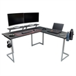 Pemberly Row Contemporary Engineered Wood L-Shaped Gaming Desk in Black