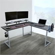 Pemberly Row Contemporary Engineered Wood L-Shaped Gaming Desk in Black