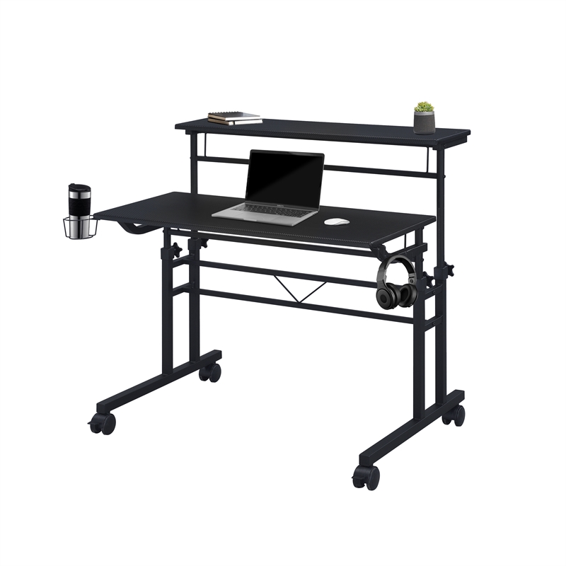 Pemberly Row Engineered Wood Adjustable Desktop/Shelves Writing Desk - Black