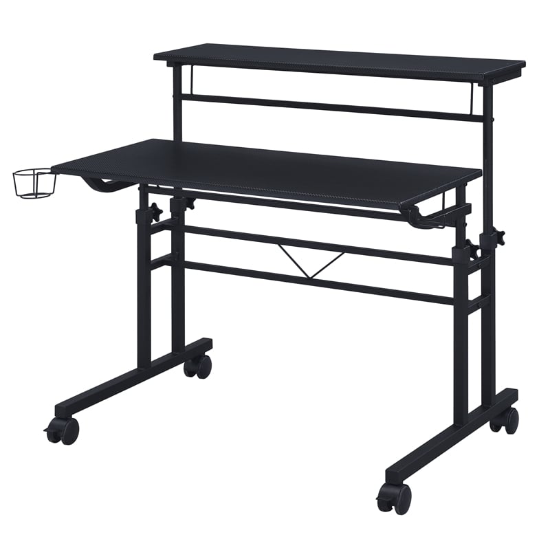 Pemberly Row Engineered Wood Adjustable Desktop/Shelves Writing Desk - Black