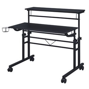 Pemberly Row Engineered Wood Adjustable Desktop/Shelves Writing Desk - Black