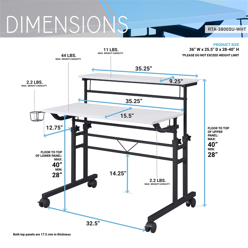 Pemberly Row Engineered Wood Adjustable Desktop/Shelves Writing Desk - White