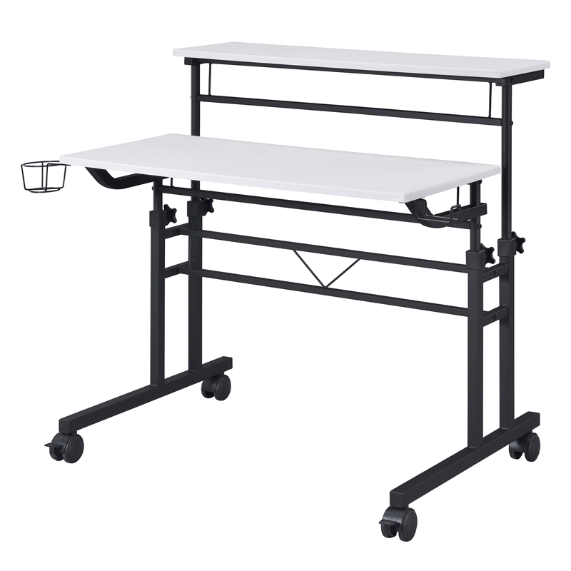 Pemberly Row Engineered Wood Adjustable Desktop/Shelves Writing Desk - White