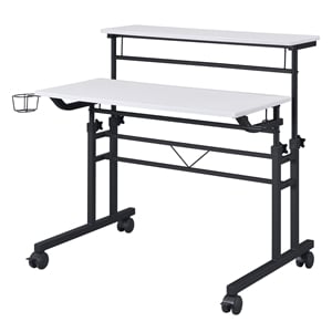 Pemberly Row Engineered Wood Adjustable Desktop/Shelves Writing Desk - White