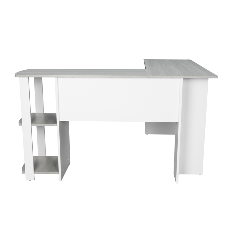Pemberly Row Modern Engineered Wood L-Shaped Computer Desk with Shelves in Gray