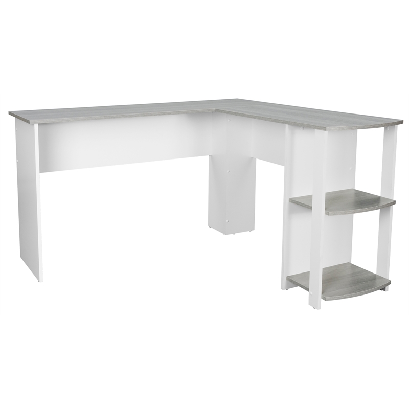 Pemberly Row Modern Engineered Wood L-Shaped Computer Desk with Shelves in Gray
