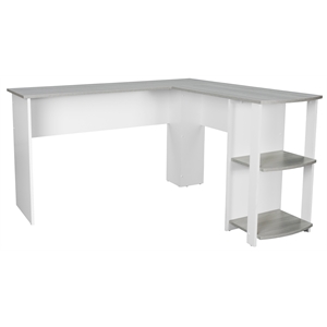 Pemberly Row Modern Engineered Wood L-Shaped Computer Desk with Shelves in Gray