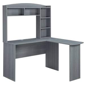 Pemberly Row Modern Engineered Wood L-Shaped Computer Desk with Hutch in Gray