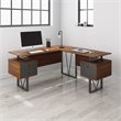 Pemberly Row Reversible Wooden L Shaped Computer Writing Desk in Walnut