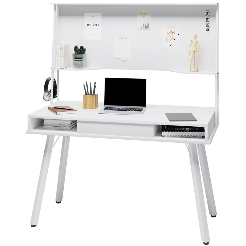 Pemberly Row Computer Writing Desk in White with Magnetic Dry Erase Board