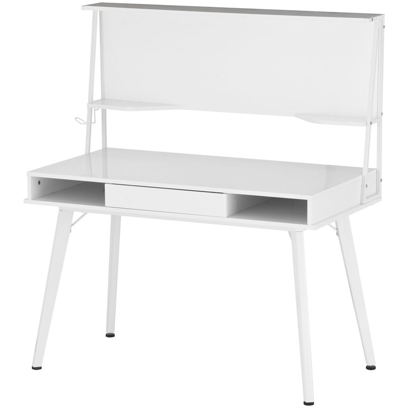 Pemberly Row Computer Writing Desk in White with Magnetic Dry Erase Board