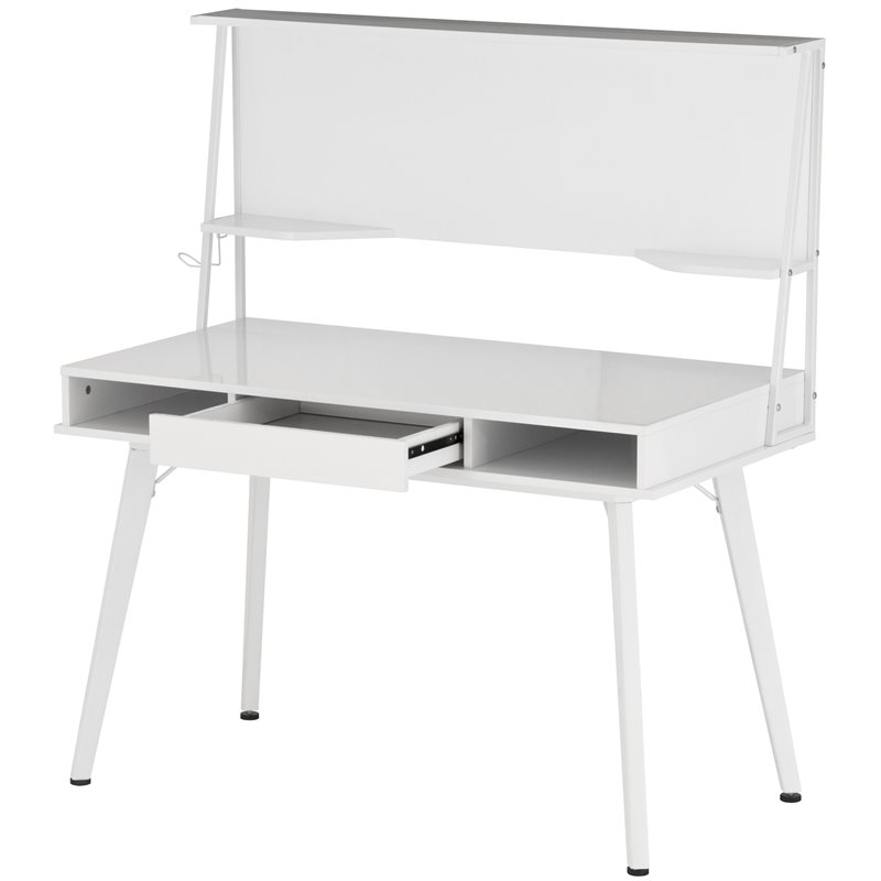 Pemberly Row Computer Writing Desk in White with Magnetic Dry Erase Board