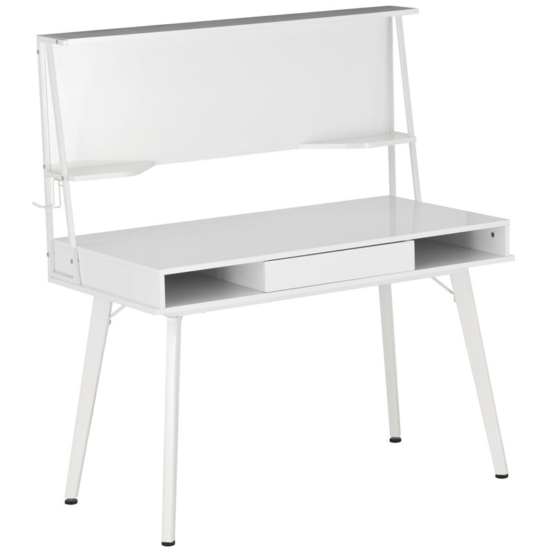 Pemberly Row Computer Writing Desk in White with Magnetic Dry Erase Board