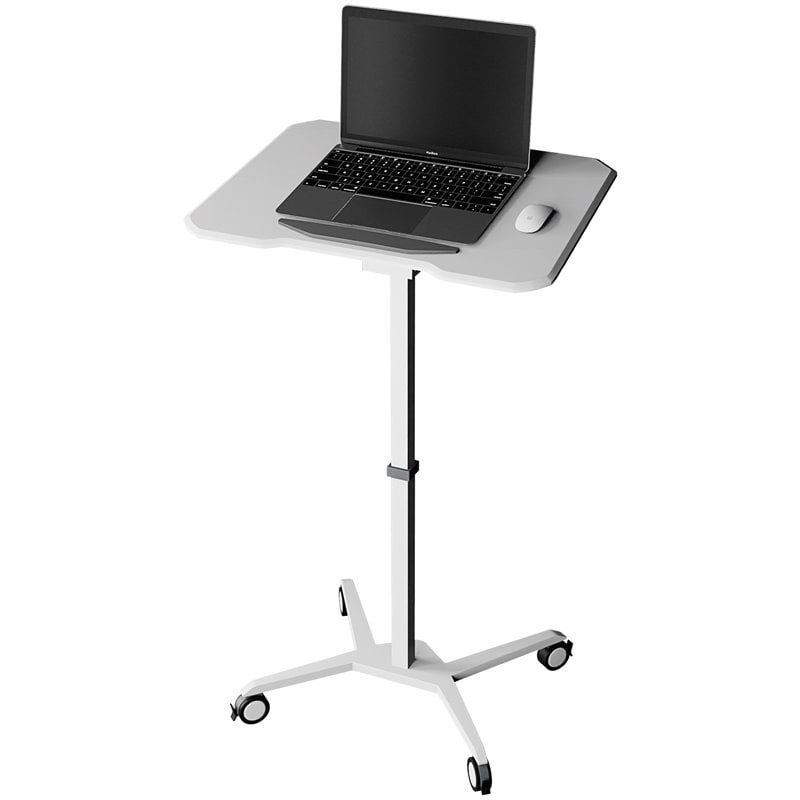 Pemberly Row Wooden Sit to Stand Tiltable Mobile Laptop Stand in White