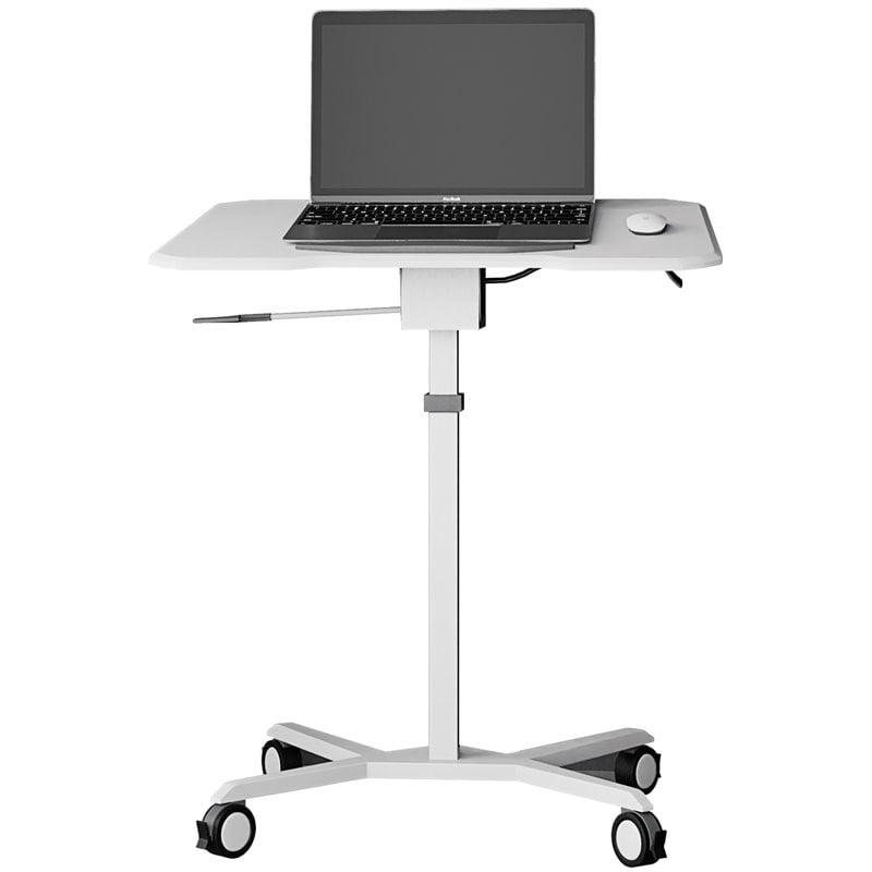 Pemberly Row Wooden Sit to Stand Tiltable Mobile Laptop Stand in White