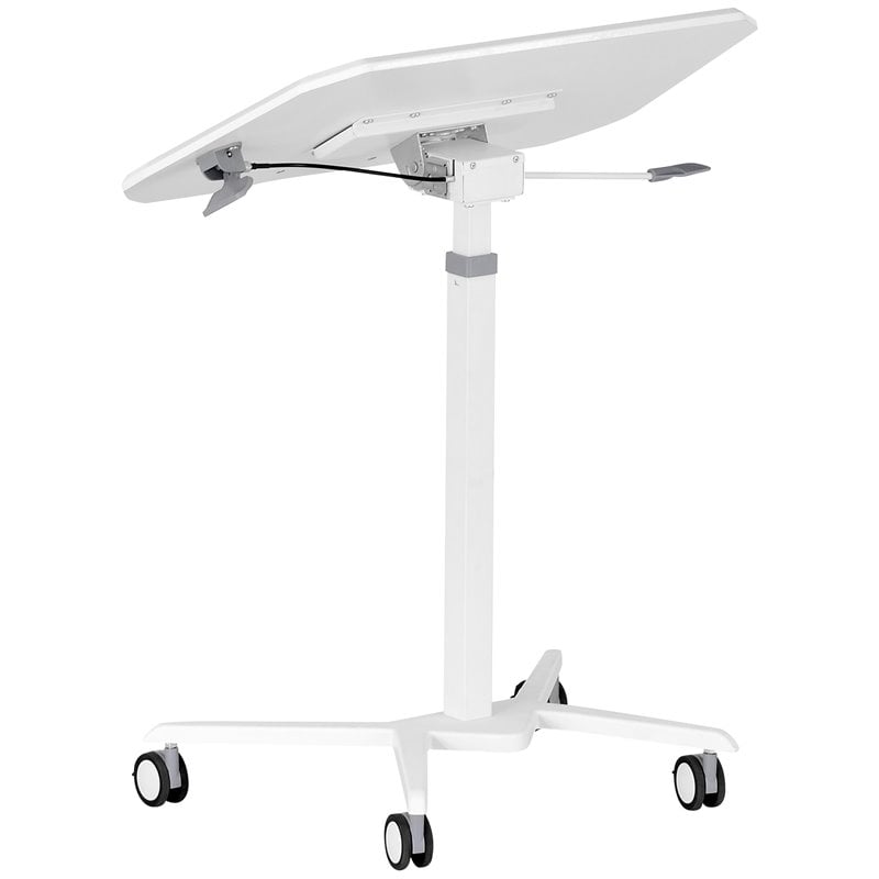 Pemberly Row Wooden Sit to Stand Tiltable Mobile Laptop Stand in White