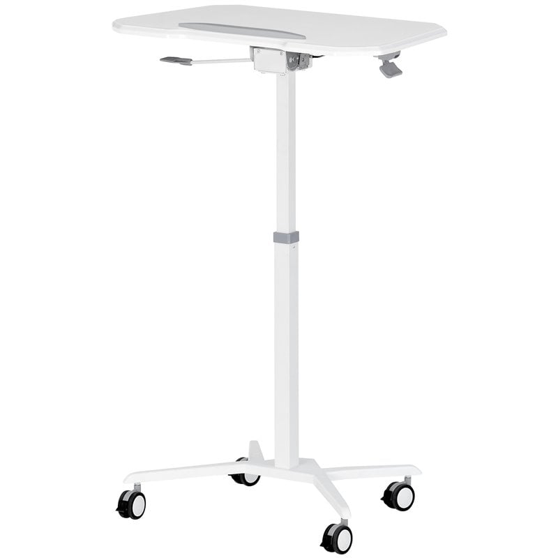 Pemberly Row Wooden Sit to Stand Tiltable Mobile Laptop Stand in White