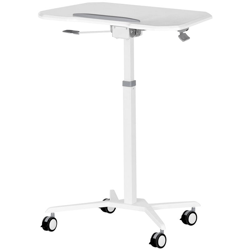 Pemberly Row Wooden Sit to Stand Tiltable Mobile Laptop Stand in White