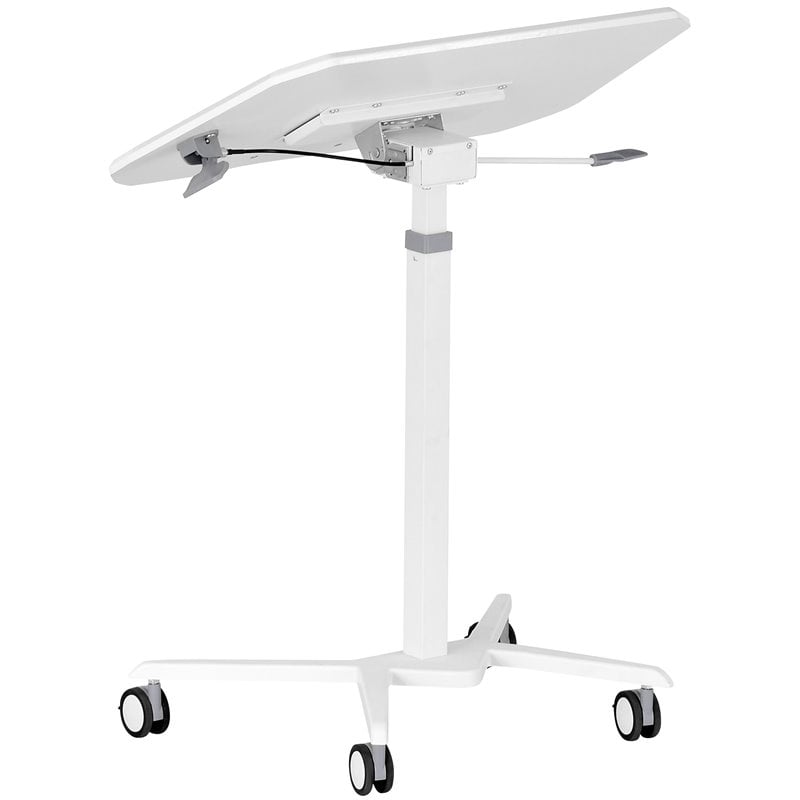 Pemberly Row Wooden Sit to Stand Tiltable Mobile Laptop Stand in White