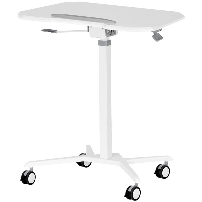 Pemberly Row Wooden Sit to Stand Tiltable Mobile Laptop Stand in White