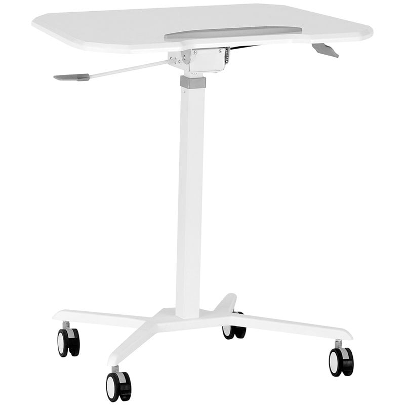 Pemberly Row Wooden Sit to Stand Tiltable Mobile Laptop Stand in White