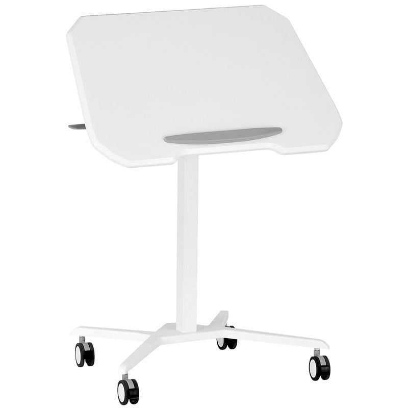 Pemberly Row Wooden Sit to Stand Tiltable Mobile Laptop Stand in White