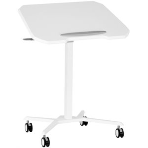 Pemberly Row Wooden Sit to Stand Tiltable Mobile Laptop Stand in White