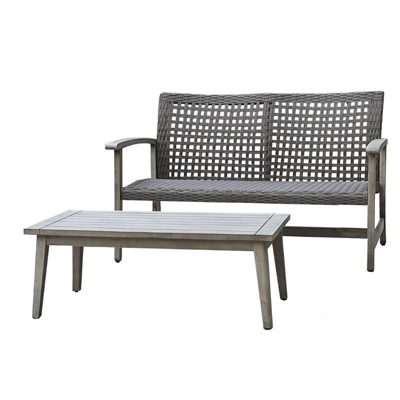 Pemberly Row 2 Piece Sofa and Table Seating Set in Light Gray