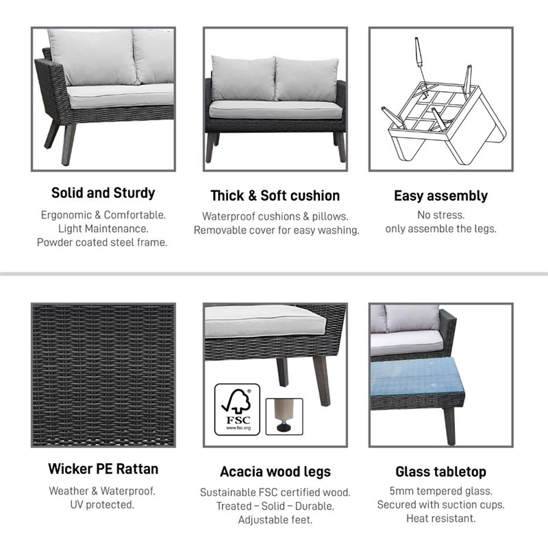 Pemberly Row 2 Piece Wicker Patio Sofa Seating Set with Cushions in Dark Gray