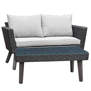 Pemberly Row 2 Piece Wicker Patio Sofa Seating Set with Cushions in Dark Gray