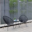 Pemberly Row Contemporary 3 Piece Conversation Patio Set in Black