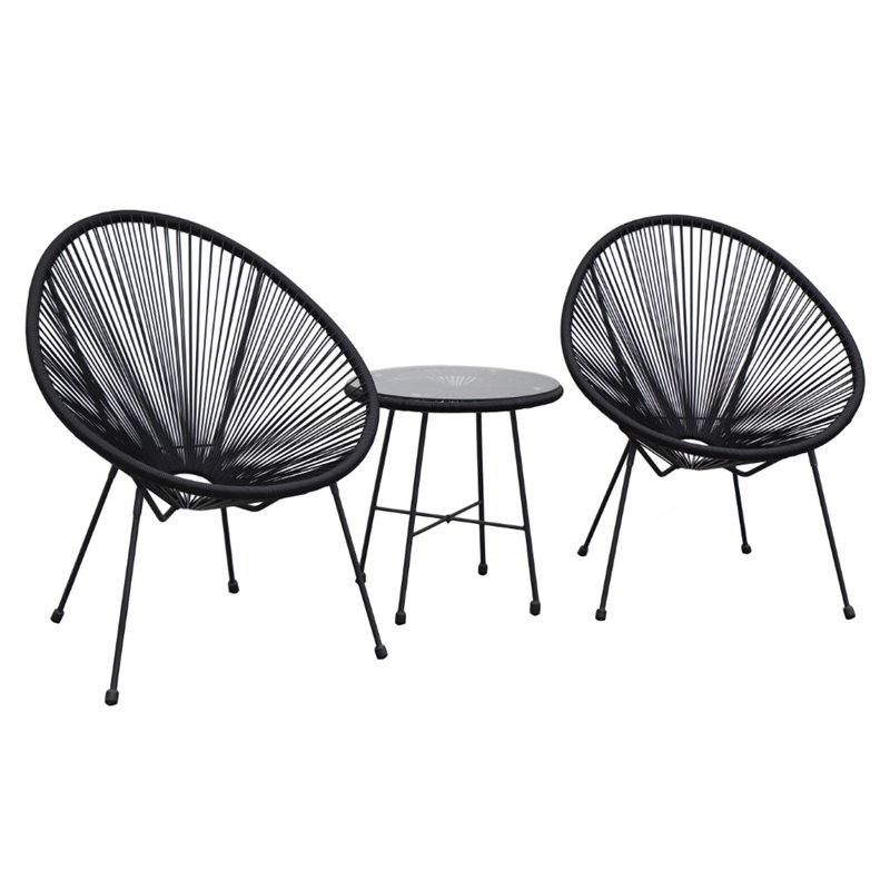 Pemberly Row Contemporary 3 Piece Conversation Patio Set in Black