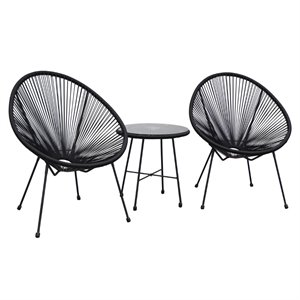 Pemberly Row Contemporary 3 Piece Conversation Patio Set in Black