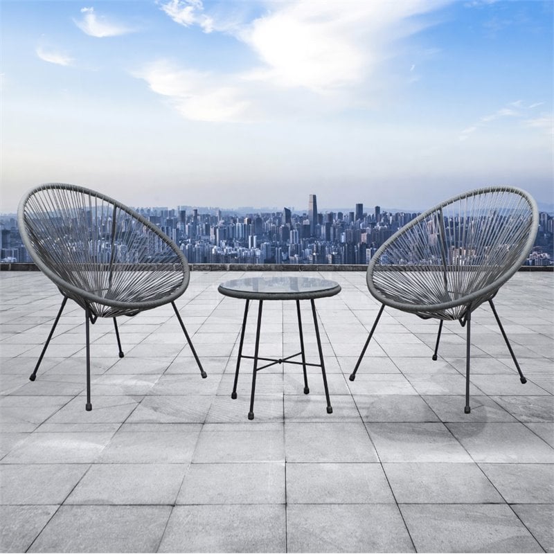 Pemberly Row Contemporary 3 Piece Conversation Patio Set in Gray
