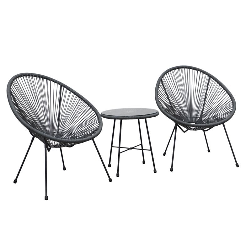 Pemberly Row Contemporary 3 Piece Conversation Patio Set in Gray