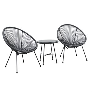 Pemberly Row Contemporary 3 Piece Conversation Patio Set in Gray