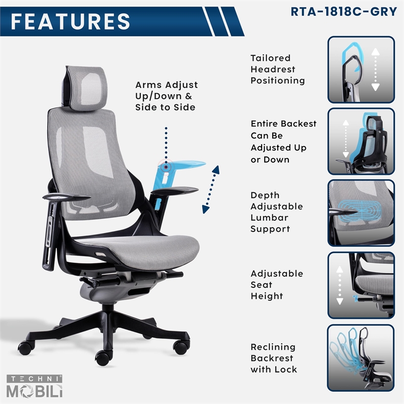 Pemberly Row Contemporary Ergonomic Executive Chair Gray Finish