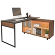 Pemberly Row L-Shaped Glass Table Top Corner Desk with Multiple Storage in Oak