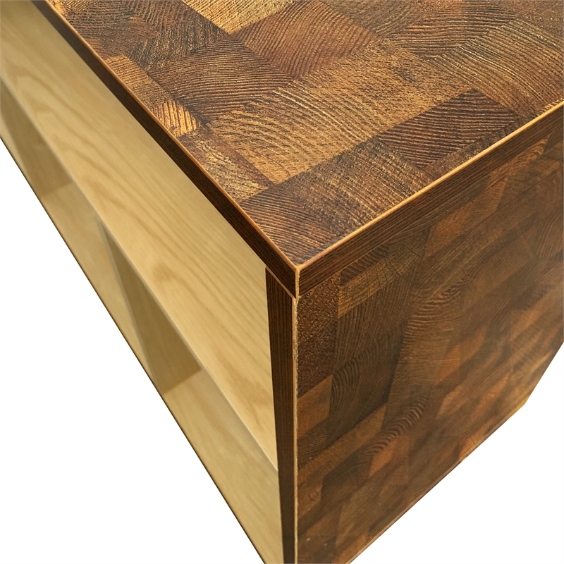 Pemberly Row L-Shaped Glass Table Top Corner Desk with Multiple Storage in Oak