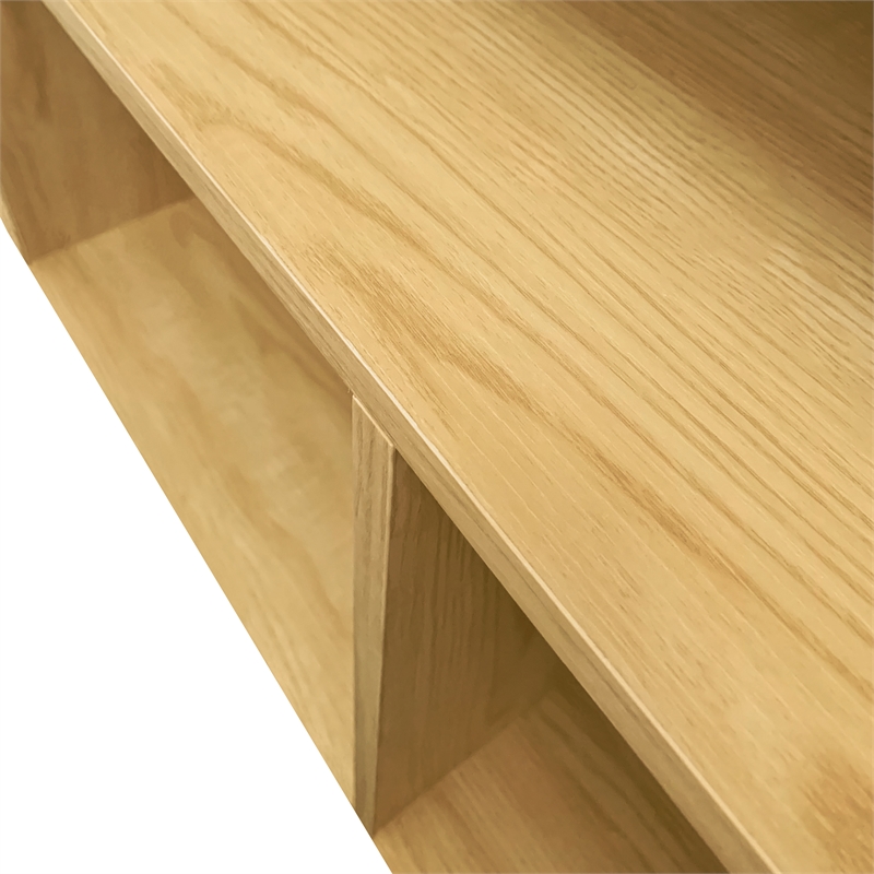 Pemberly Row L-Shaped Glass Table Top Corner Desk with Multiple Storage in Oak