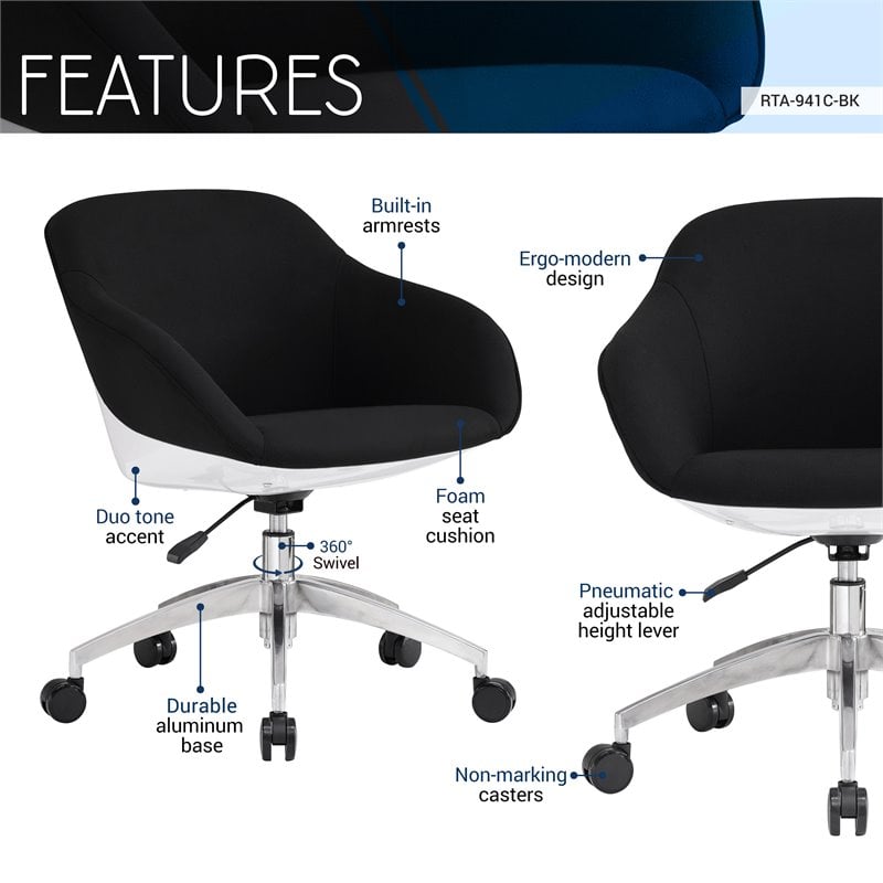 Pemberly Row Fabric Upholstered Office Swivel Chair in Black