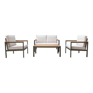 Pemberly Row Contemporary 4-Piece Aluminum/Wood Patio Sofa Set in Beige