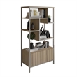 Pemberly Row Mid-Century MDF Wood & Metal Storage Rack with Door Cabinet in Oak