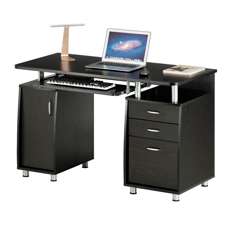 Pemberly Row Engineered Wood Computer Desk with Storage in Espresso