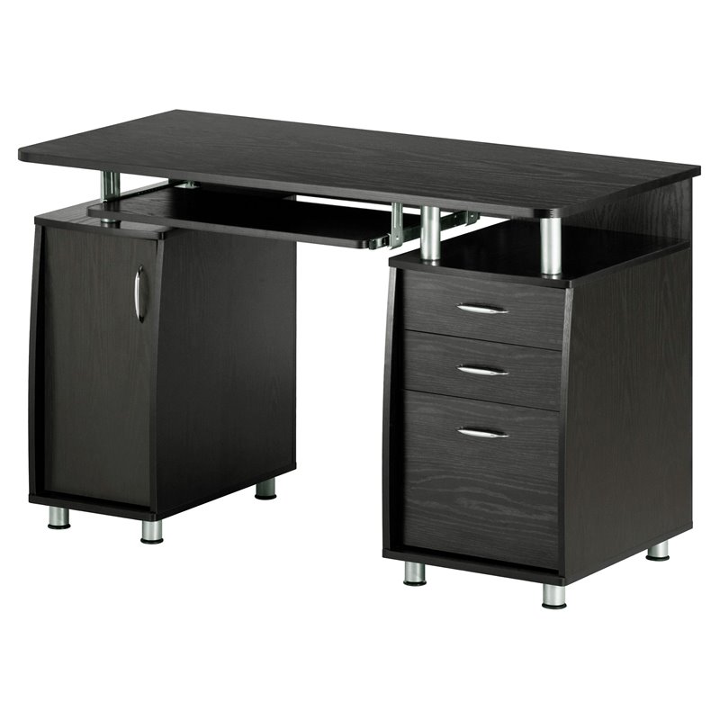 Pemberly Row Engineered Wood Computer Desk with Storage in Espresso