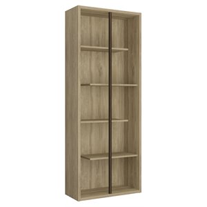 Pemberly Row 5-Shelf Staggered Modern Wood Bookcase in Pine Brown